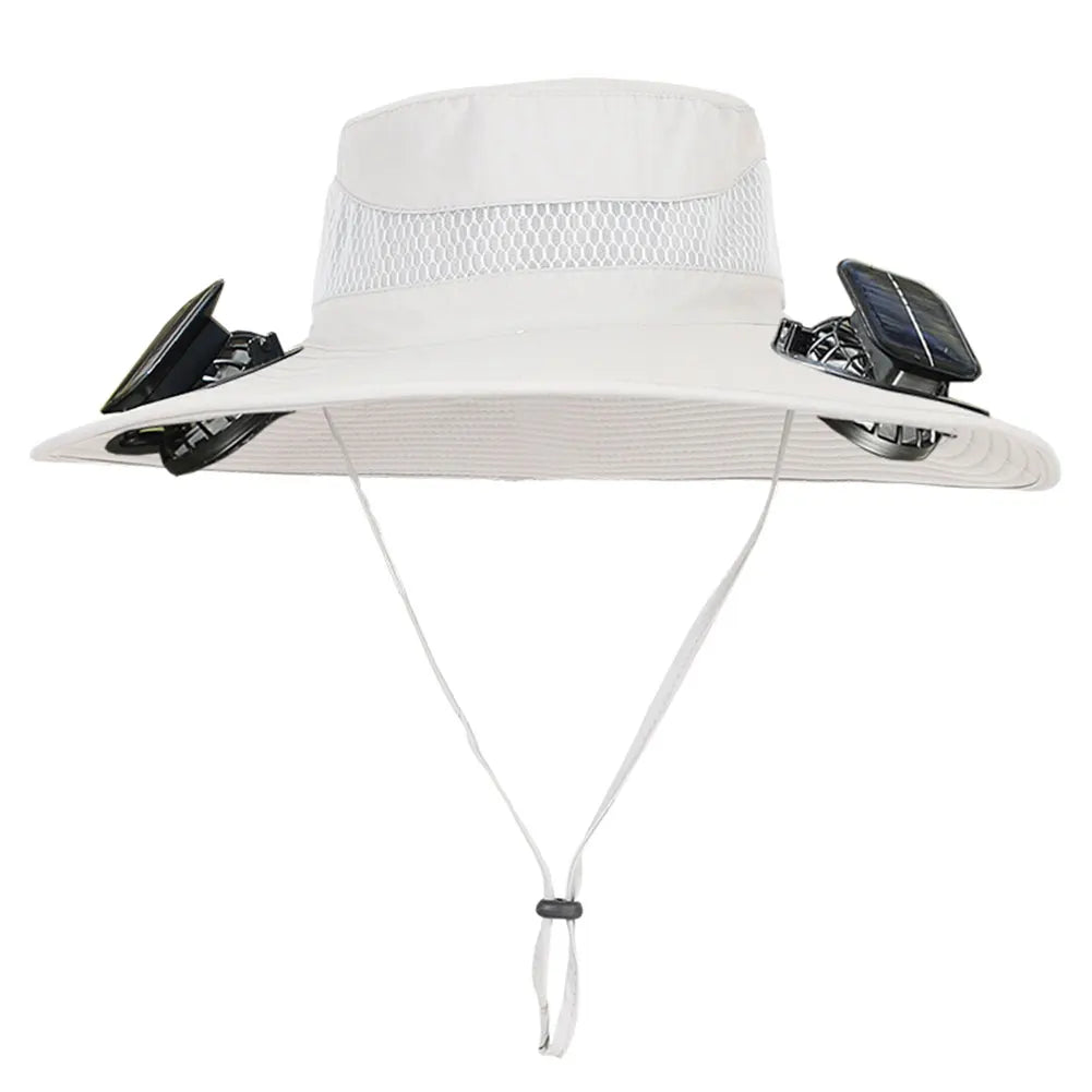 Solar Fan Outdoor Fishing Hat with 2 Solar Fan Wide Brim Bucket Hat Summer Cap for Men Outdoor Camping Fishing Hiking