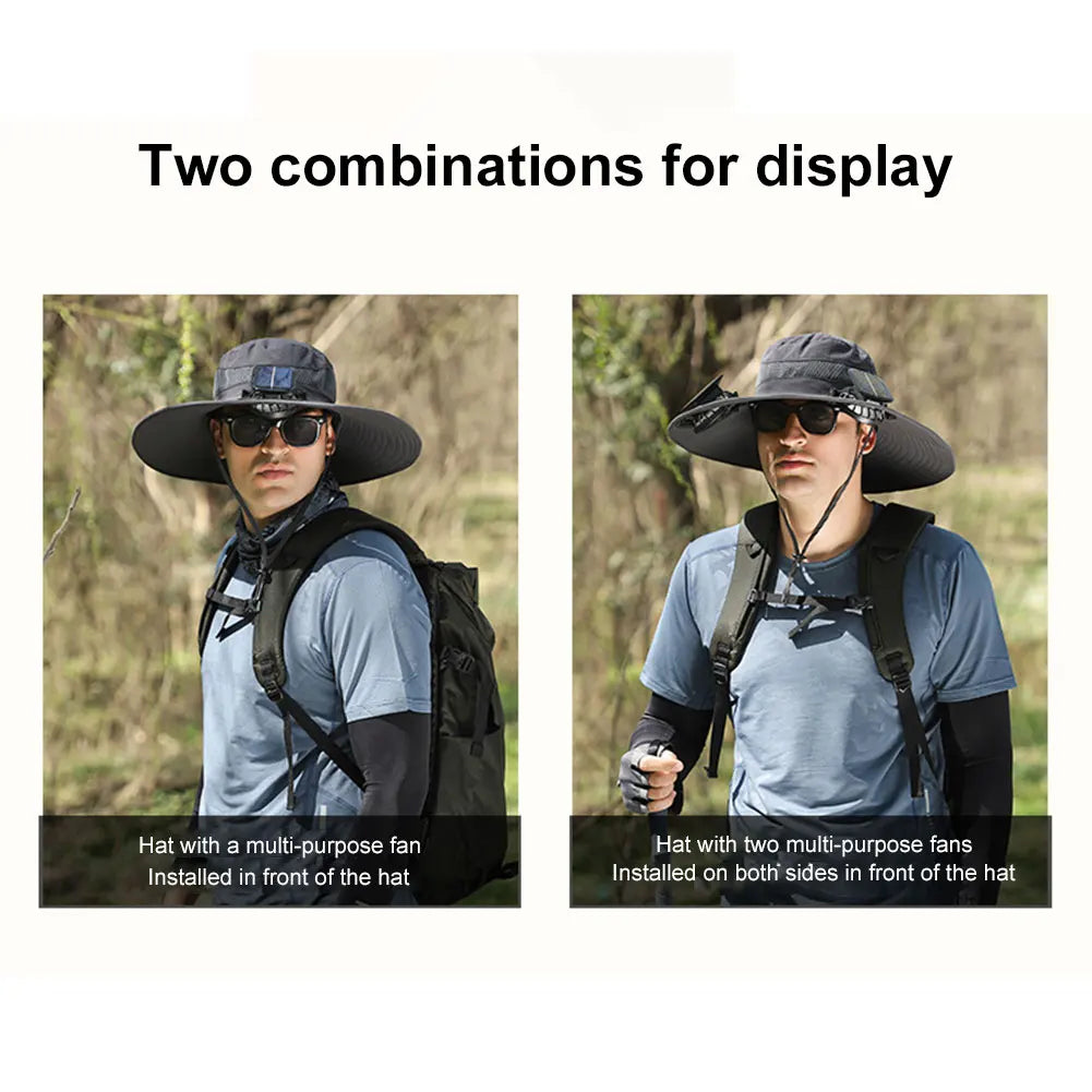 Solar Fan Outdoor Fishing Hat with 2 Solar Fan Wide Brim Bucket Hat Summer Cap for Men Outdoor Camping Fishing Hiking