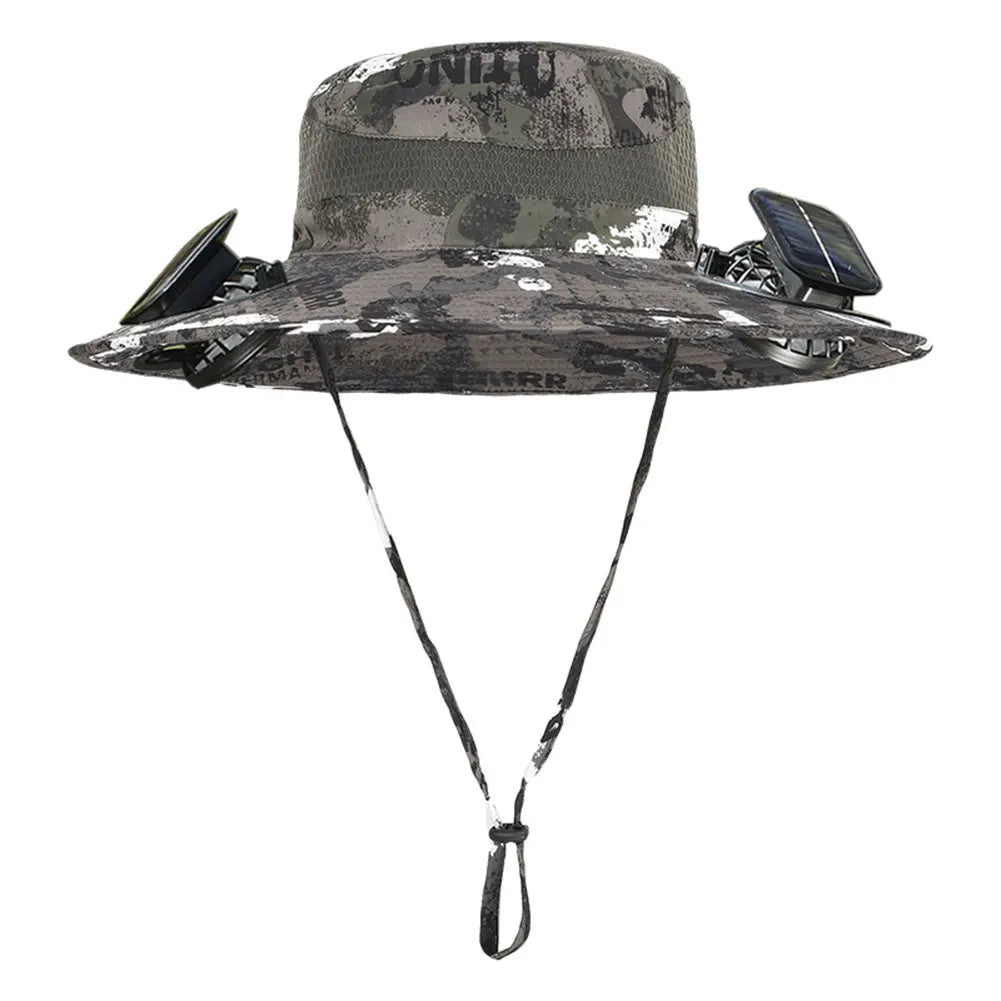 Solar Fan Outdoor Fishing Hat with 2 Solar Fan Wide Brim Bucket Hat Summer Cap for Men Outdoor Camping Fishing Hiking