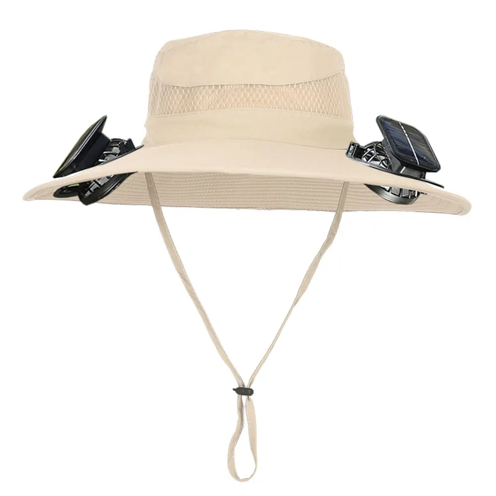 Solar Fan Outdoor Fishing Hat with 2 Solar Fan Wide Brim Bucket Hat Summer Cap for Men Outdoor Camping Fishing Hiking
