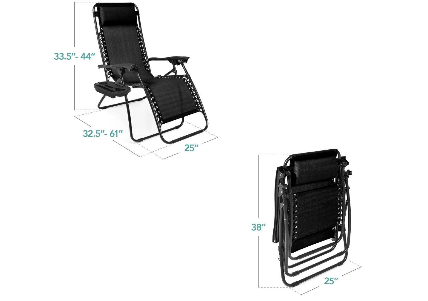 Ultimate Comfort Zero Gravity Portable Recliner™ Camping Patio Outdoor Garden Lounge Chair with Cup Holder Trays Adjustable Pillow