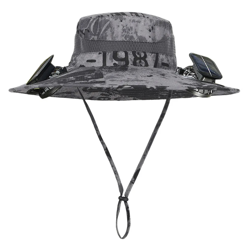 Solar Fan Outdoor Fishing Hat with 2 Solar Fan Wide Brim Bucket Hat Summer Cap for Men Outdoor Camping Fishing Hiking