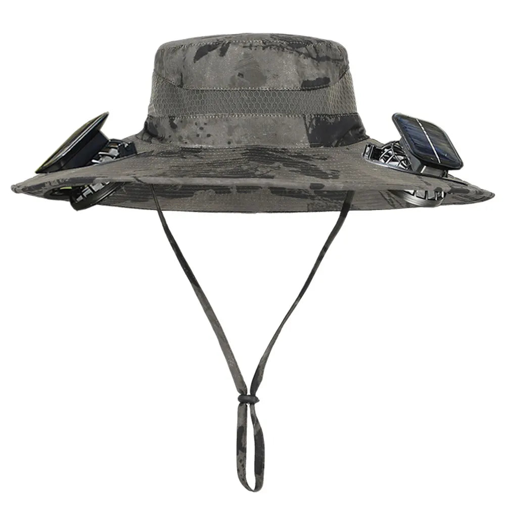 Solar Fan Outdoor Fishing Hat with 2 Solar Fan Wide Brim Bucket Hat Summer Cap for Men Outdoor Camping Fishing Hiking