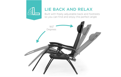 Ultimate Comfort Zero Gravity Portable Recliner™ Camping Patio Outdoor Garden Lounge Chair with Cup Holder Trays Adjustable Pillow