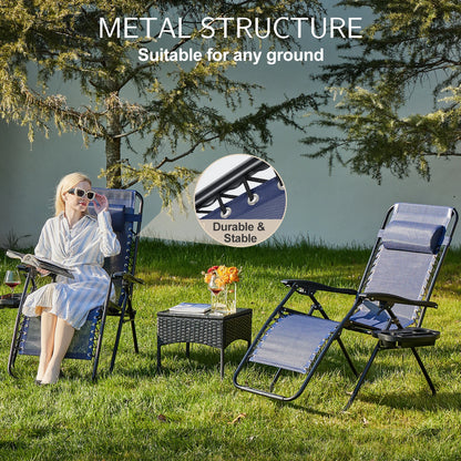 Zero Gravity Set of 2 Portable Recliner Camping Patio Outdoor Garden Lounge Chair with Cup Holder Trays Adjustable Pillow