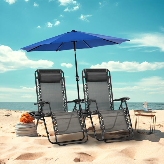 Zero Gravity Set of 2 Portable Recliner Camping Patio Outdoor Garden Lounge Chair with Cup Holder Trays Adjustable Pillow