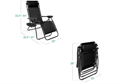 Ultimate Comfort Zero Gravity Portable Recliner™ Camping Patio Outdoor Garden Lounge Chair with Cup Holder Trays Adjustable Pillow
