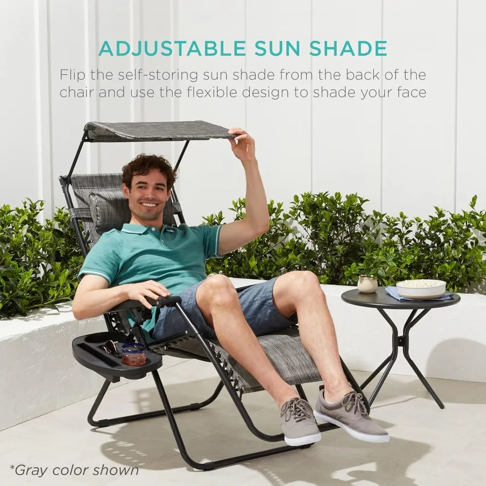 Ultimate Comfort Zero Gravity Portable Recliner™ Camping Patio Outdoor Garden Lounge Chair with Cup Holder Trays Adjustable Pillow