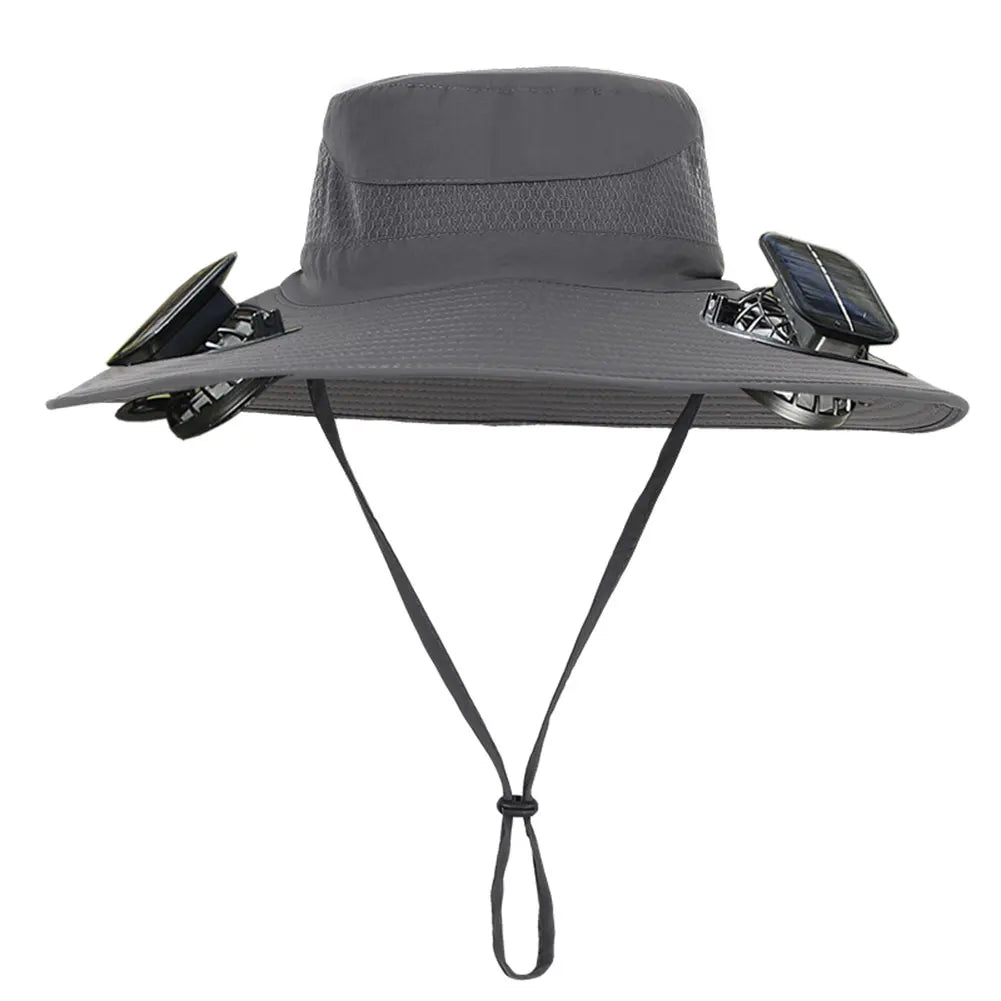 Solar Fan Outdoor Fishing Hat with 2 Solar Fan Wide Brim Bucket Hat Summer Cap for Men Outdoor Camping Fishing Hiking