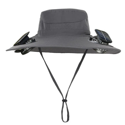 Solar Fan Outdoor Fishing Hat with 2 Solar Fan Wide Brim Bucket Hat Summer Cap for Men Outdoor Camping Fishing Hiking