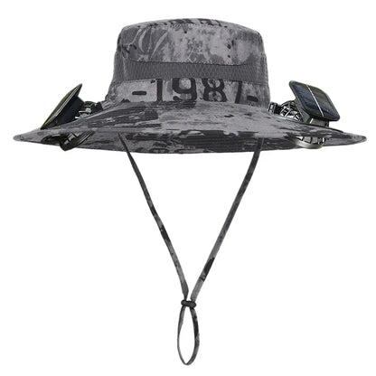 Solar Fan Outdoor Fishing Hat with 2 Solar Fan Wide Brim Bucket Hat Summer Cap for Men Outdoor Camping Fishing Hiking