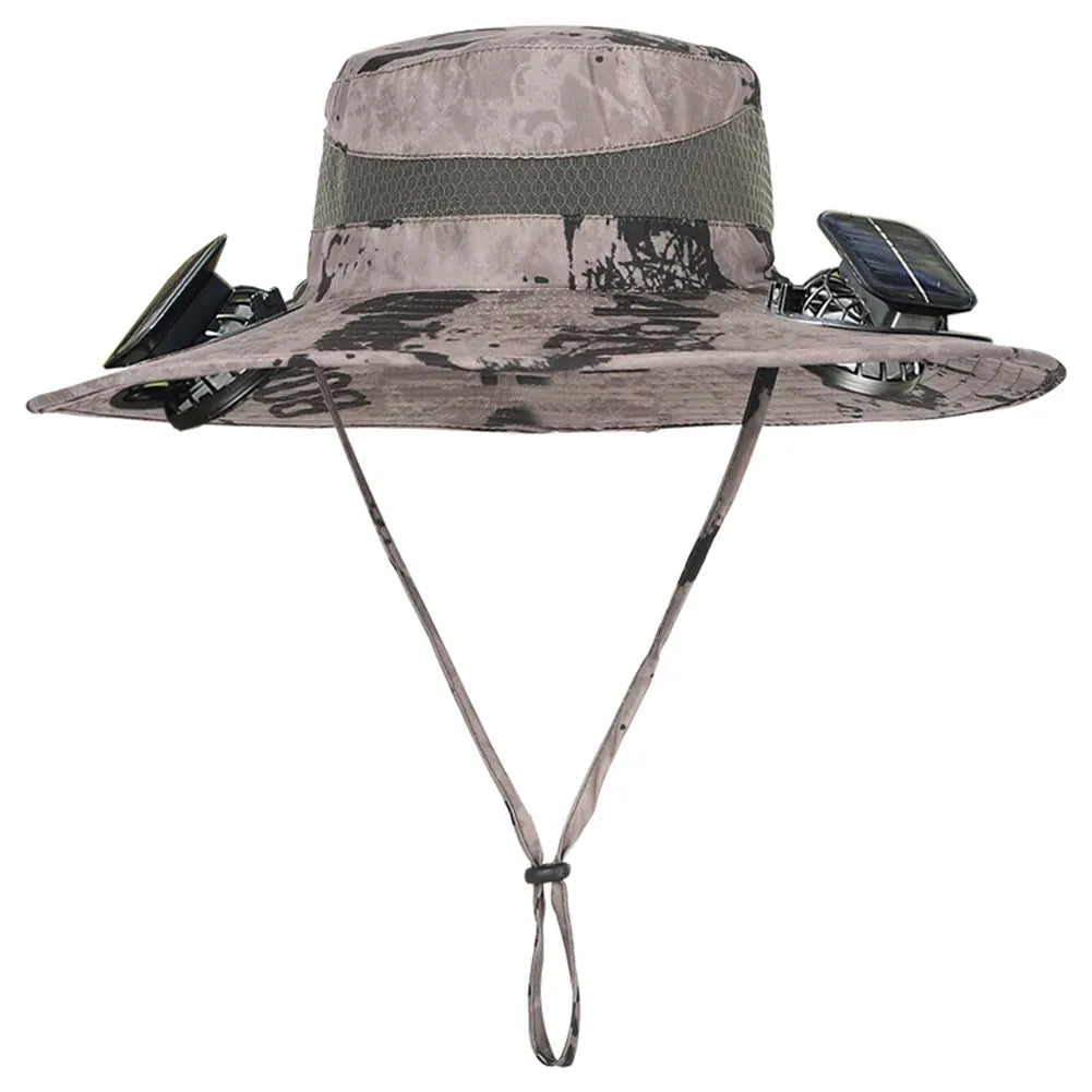 Solar Fan Outdoor Fishing Hat with 2 Solar Fan Wide Brim Bucket Hat Summer Cap for Men Outdoor Camping Fishing Hiking