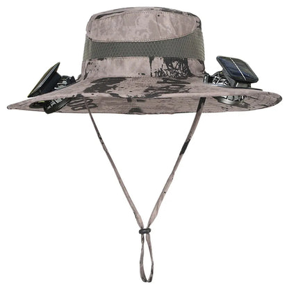 Solar Fan Outdoor Fishing Hat with 2 Solar Fan Wide Brim Bucket Hat Summer Cap for Men Outdoor Camping Fishing Hiking