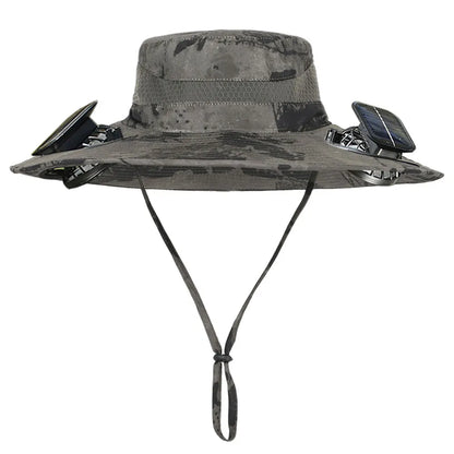Solar Fan Outdoor Fishing Hat with 2 Solar Fan Wide Brim Bucket Hat Summer Cap for Men Outdoor Camping Fishing Hiking