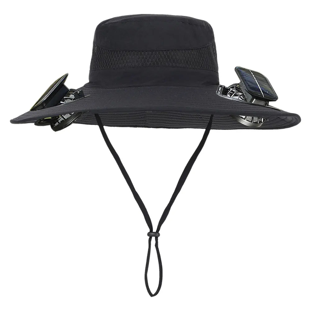 Solar Fan Outdoor Fishing Hat with 2 Solar Fan Wide Brim Bucket Hat Summer Cap for Men Outdoor Camping Fishing Hiking