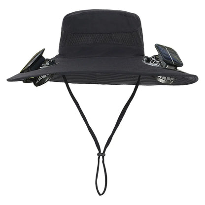 Solar Fan Outdoor Fishing Hat with 2 Solar Fan Wide Brim Bucket Hat Summer Cap for Men Outdoor Camping Fishing Hiking